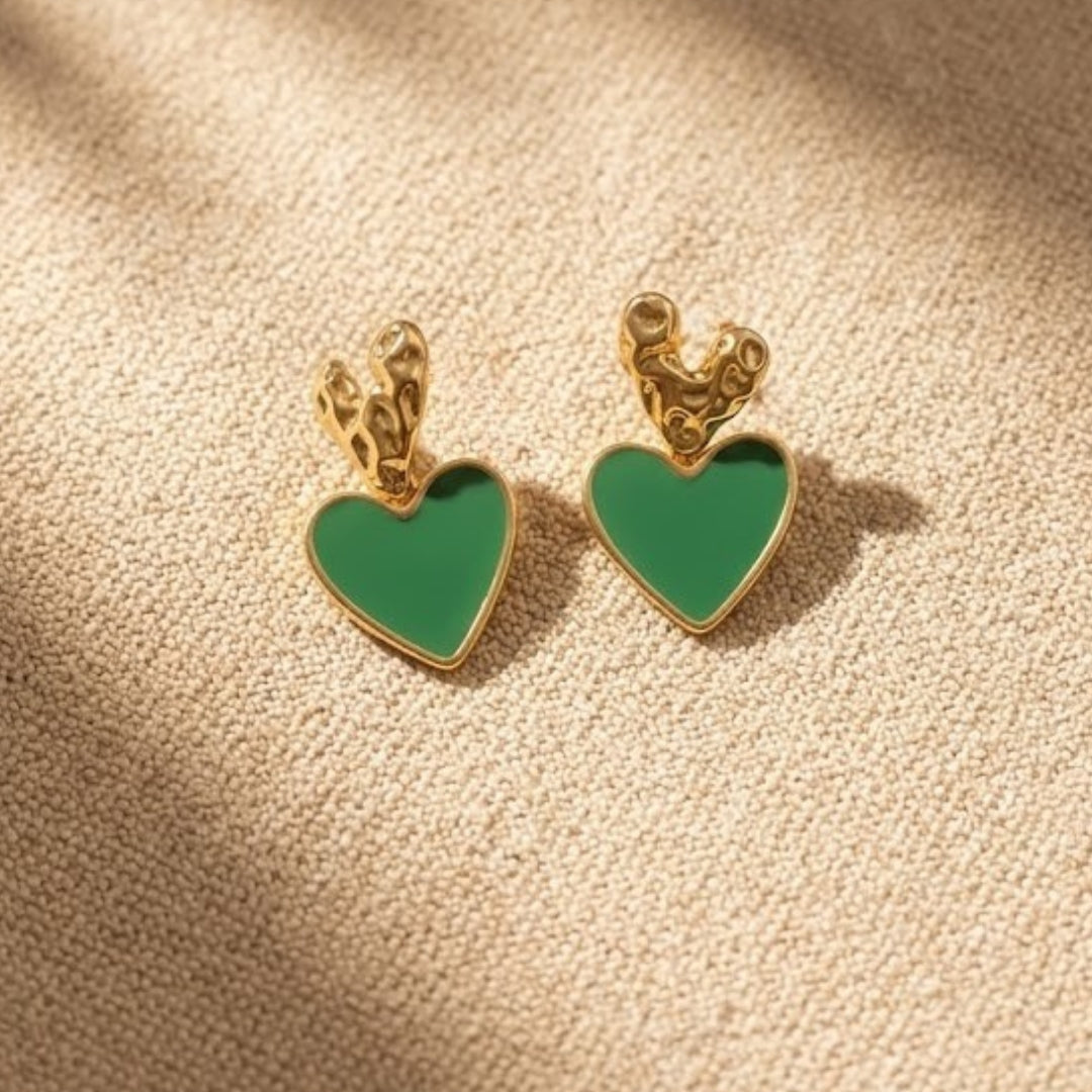 Emerald Heart Drop Earrings