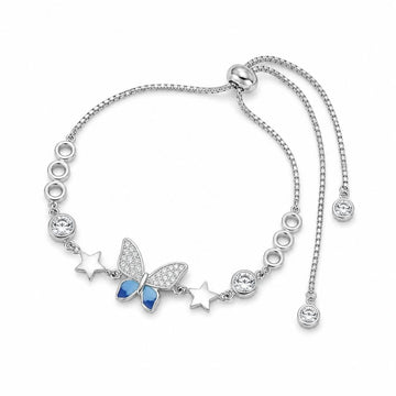 Silver Azure Blue Butterfly Star Adjustable Bracelet 925