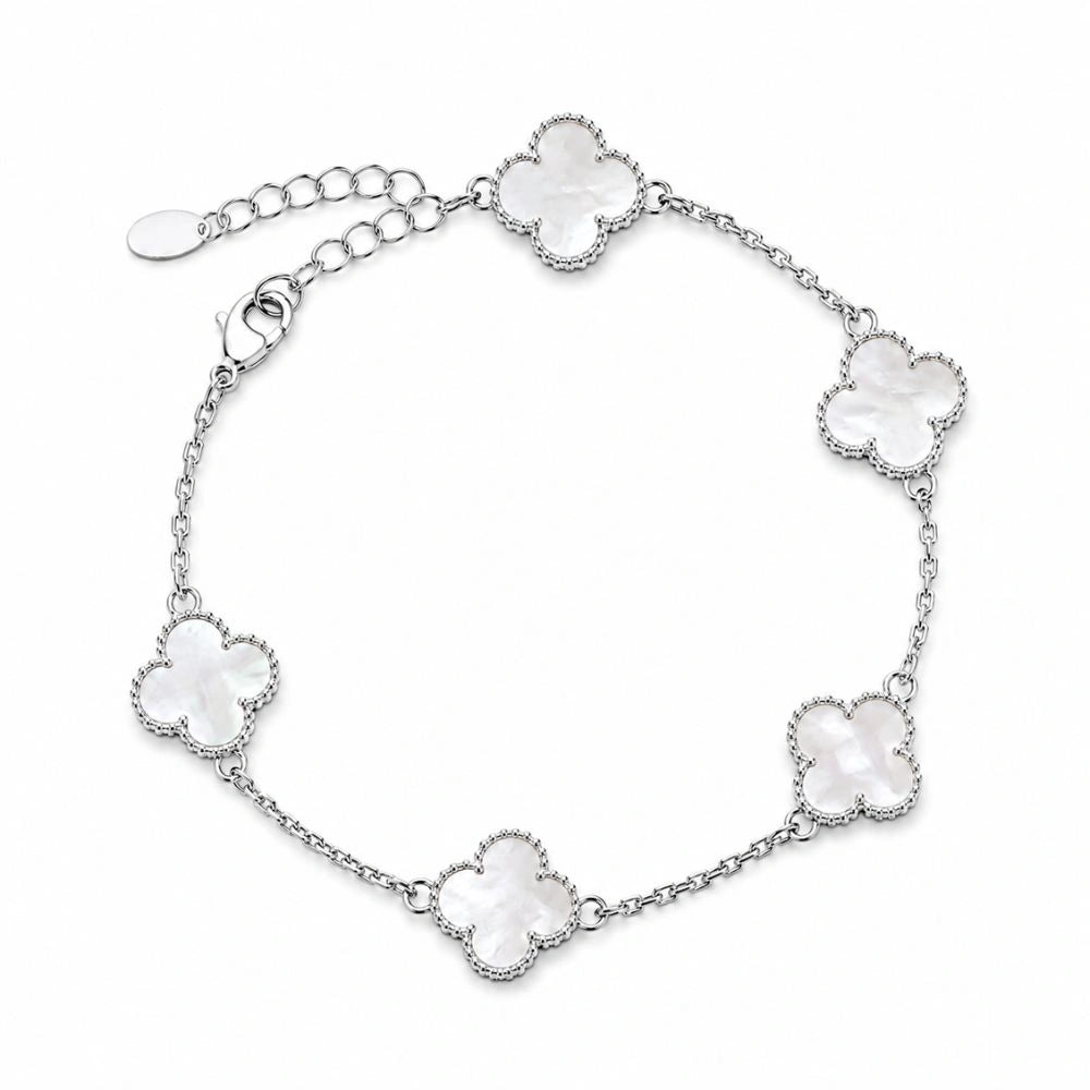 Silver Blossom Clover Chain Bracelet 925