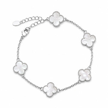 Silver Blossom Clover Chain Bracelet 925