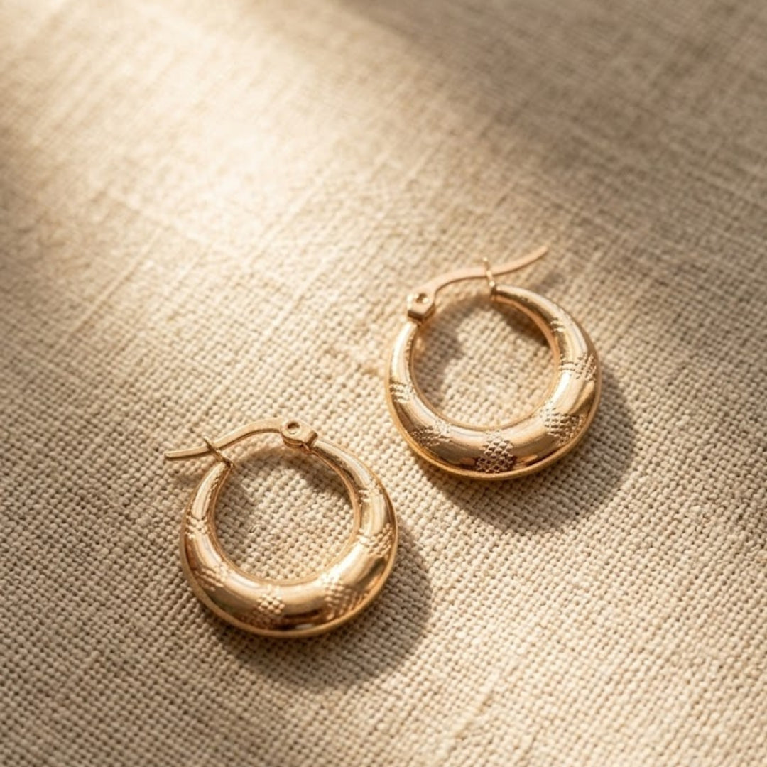 Vintage Textured Gold Hoop Earrings