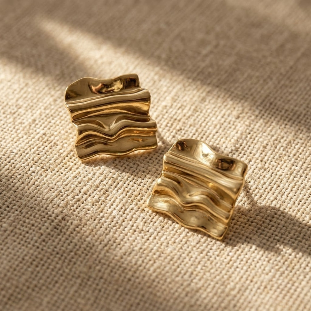 Velora Wave Gold Stud Earrings