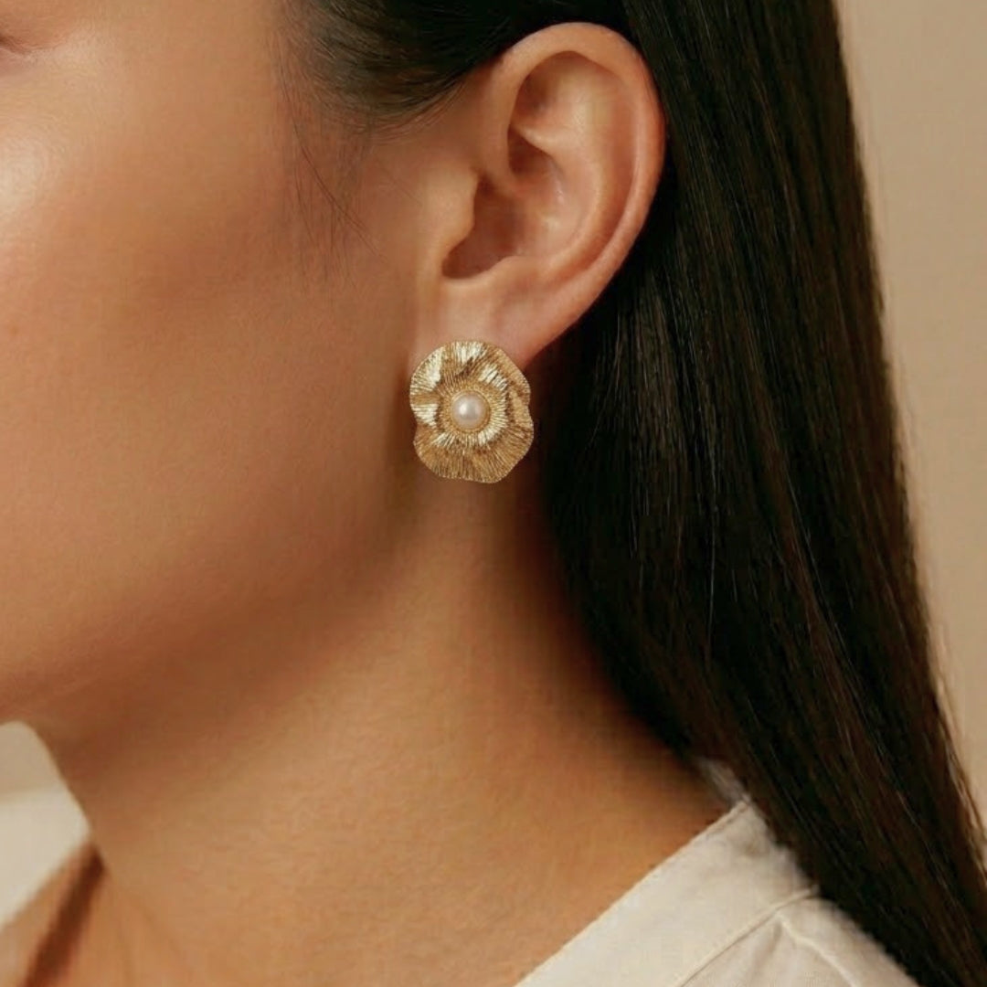 Pearl Bloom Gold Stud Earrings