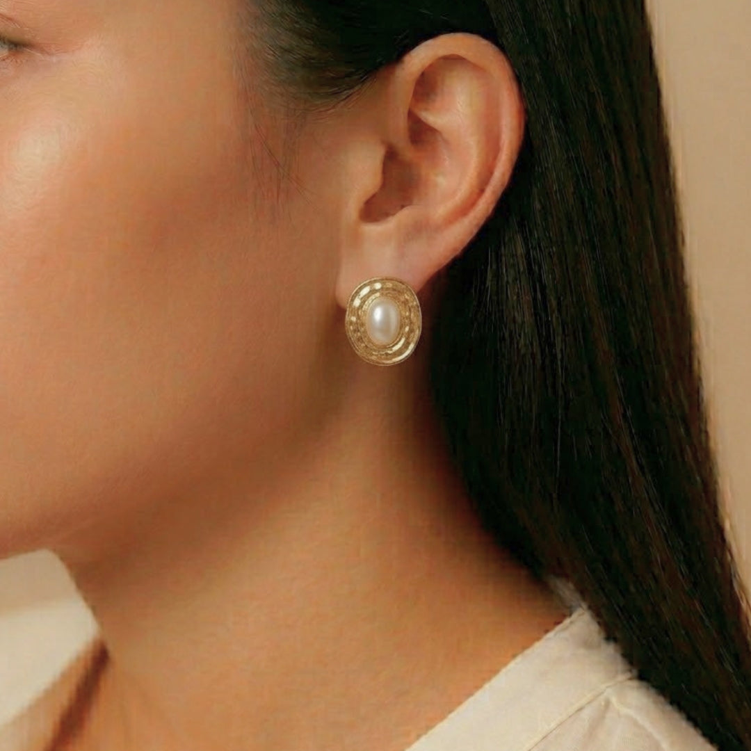 Celestia Pearl Halo Stud Earrings