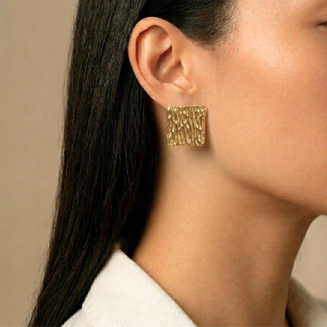 Molten Wave Square Stud Earrings