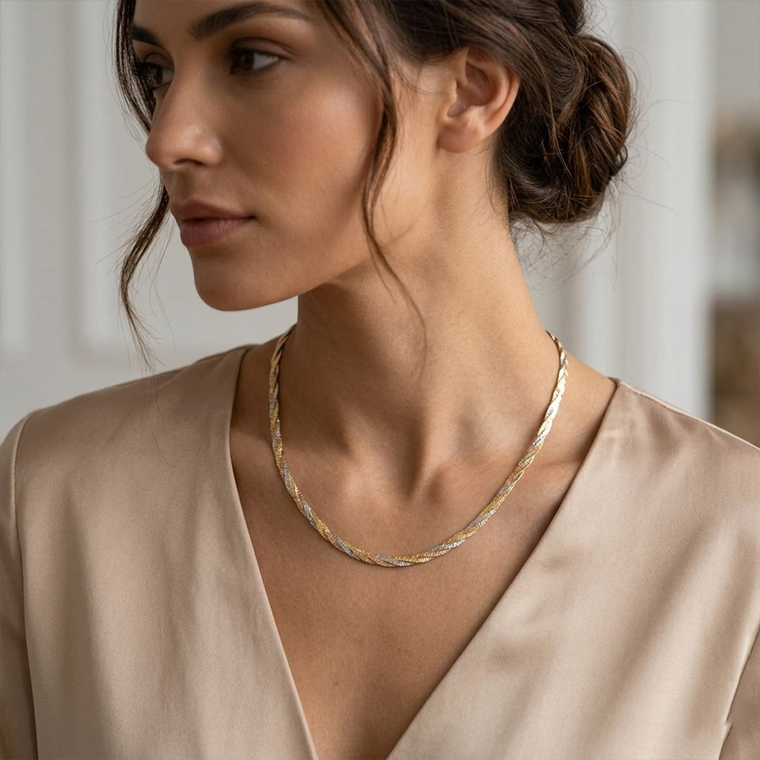 3 Tone Braid Snake Chain Necklace 925 Silver