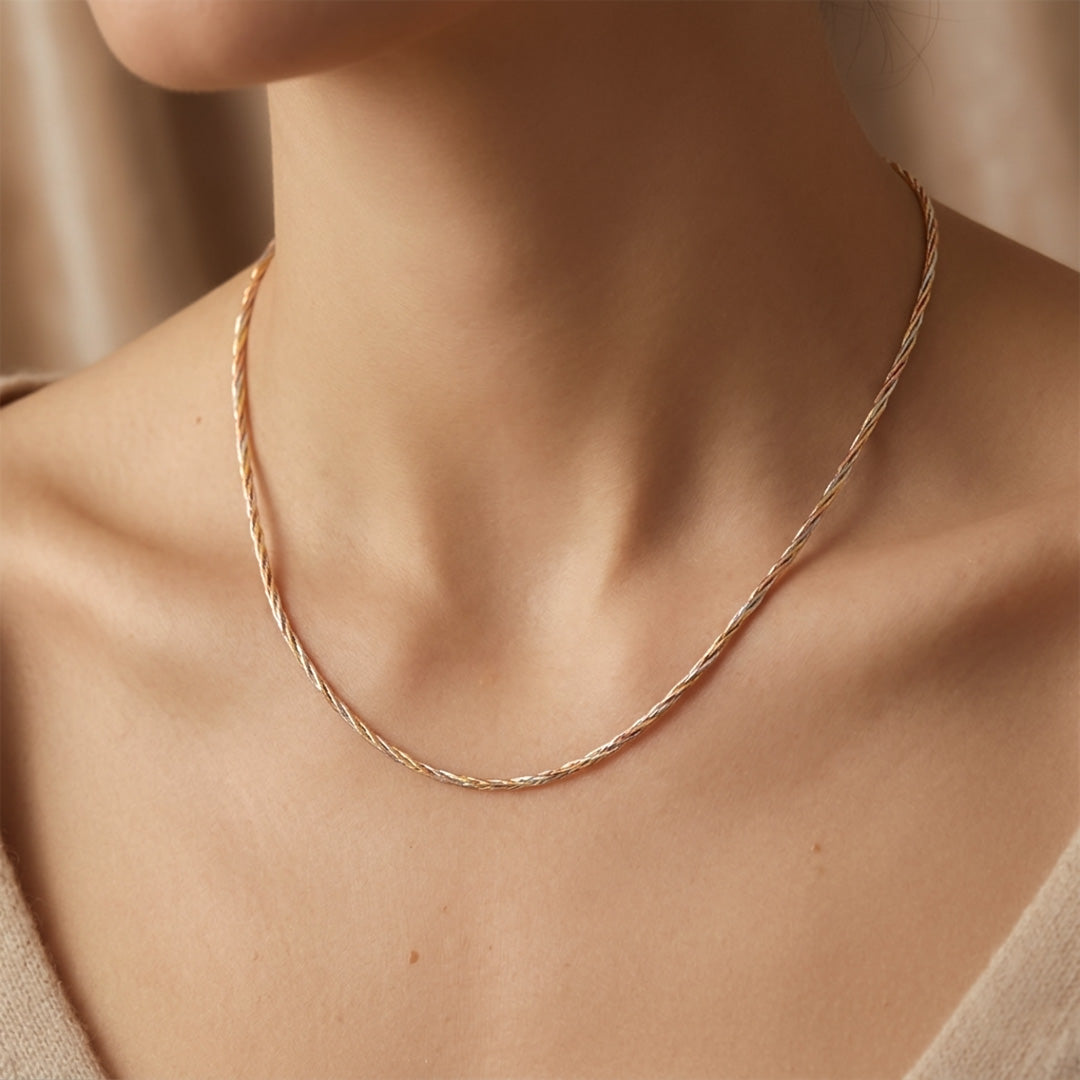 3 Tone Sleek Chain Necklace 925 Silver