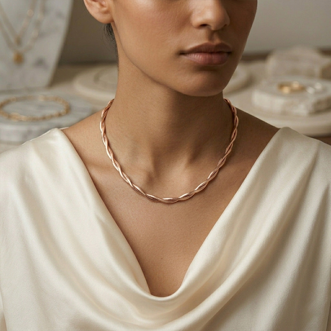 Braid Snake Chain Necklace 925 Silver | Rose Gold