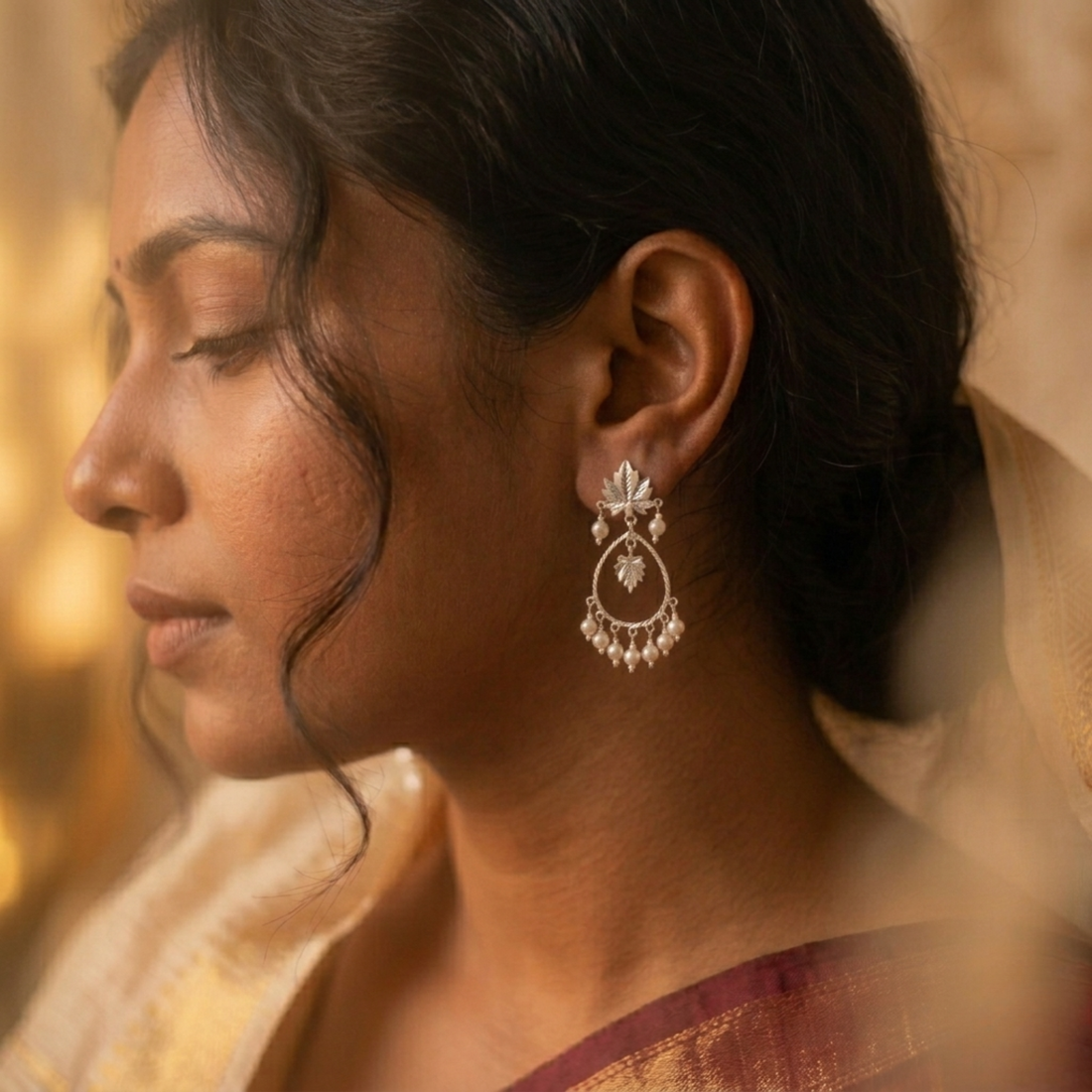 Pearl Chand Bali  925 Silver