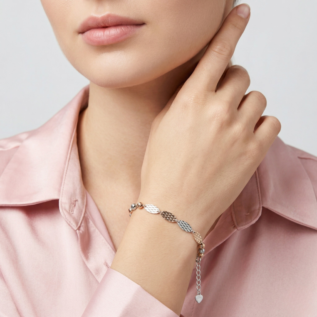 Silver Dual Tone Hammered Bracelet 925