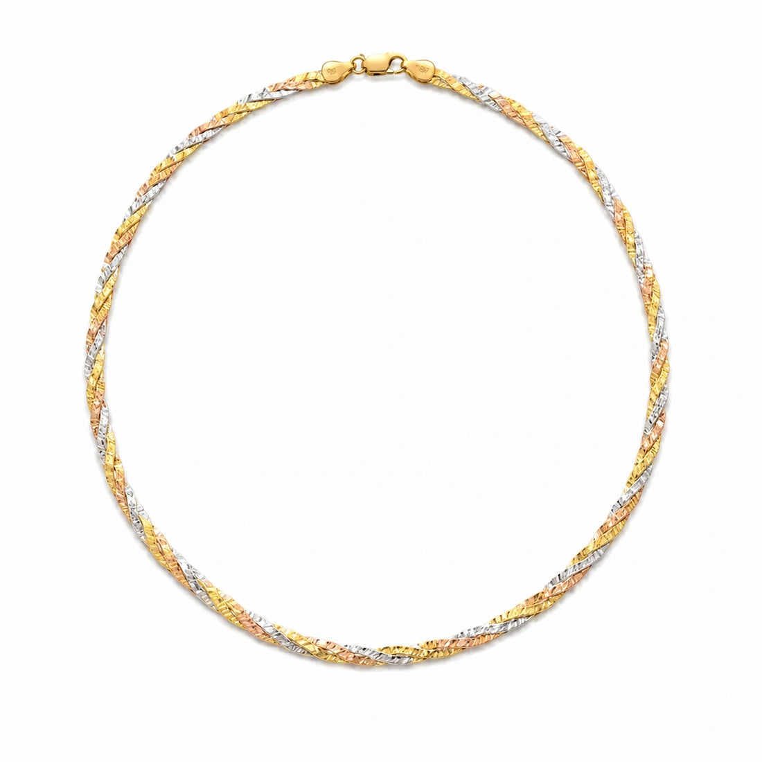 3 Tone Braid Snake Chain Necklace 925 Silver