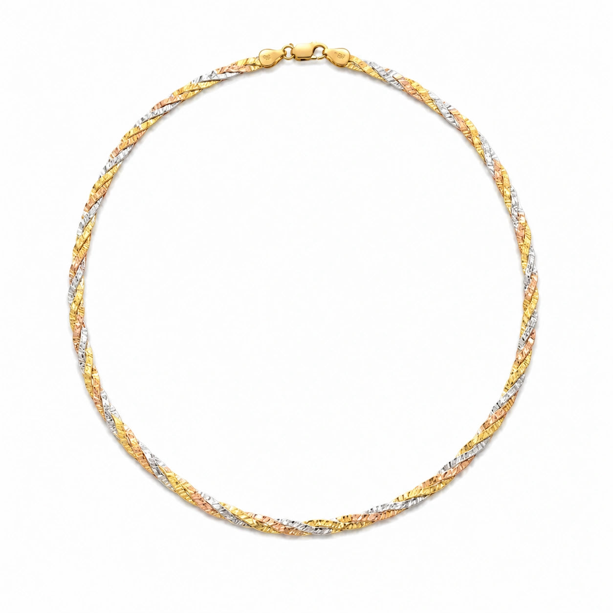3 Tone Braid Snake Chain Necklace 925 Silver