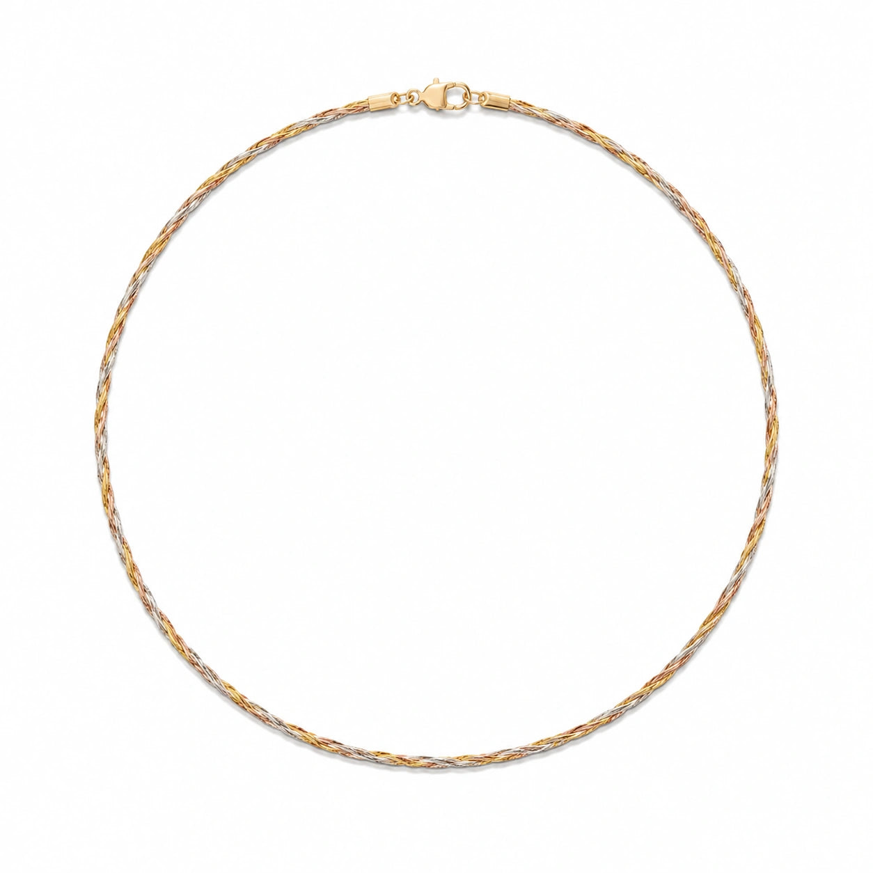 3 Tone Sleek Chain Necklace 925 Silver