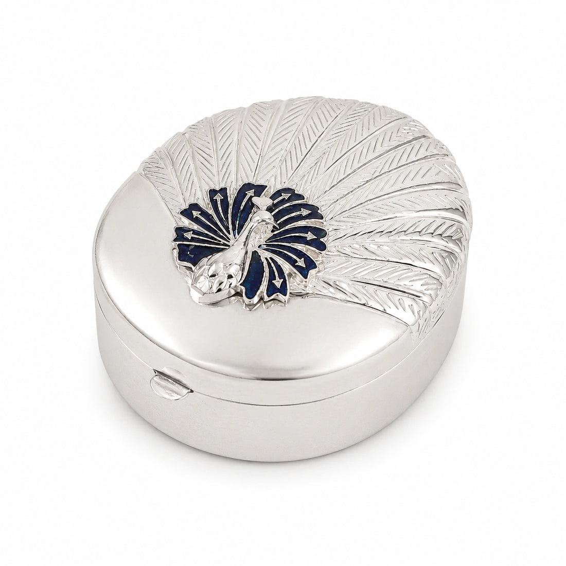 Peakcock Style Kumkum Box with Handcrafted Meenakari Work |  925 Silver 54 Grams