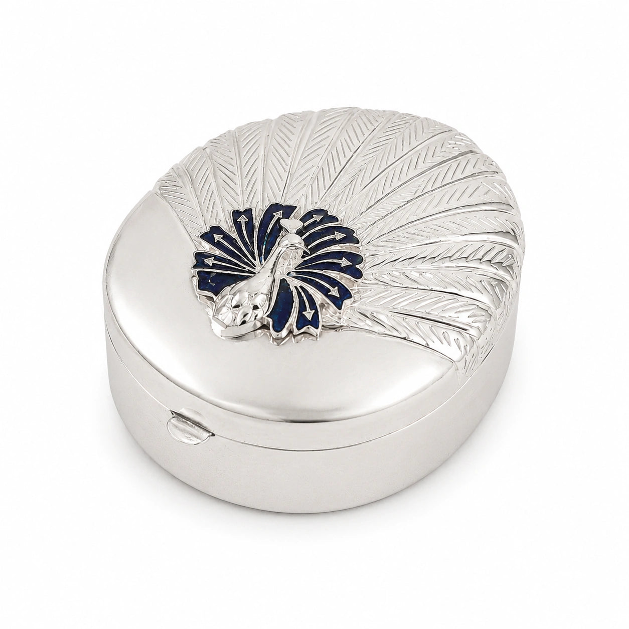 Peakcock Style Kumkum Box with Handcrafted Meenakari Work |  925 Silver 54 Grams