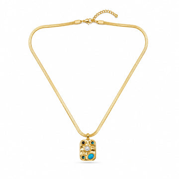 Snake Chain Necklace With Multistone Pendant