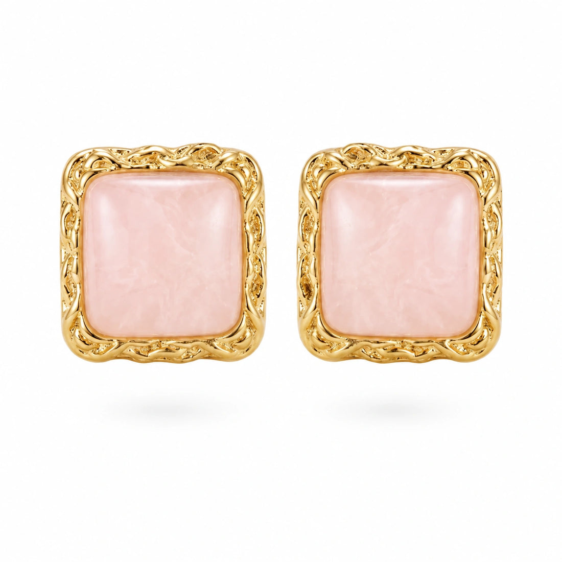 Blush Quartz Square Stud Earrings