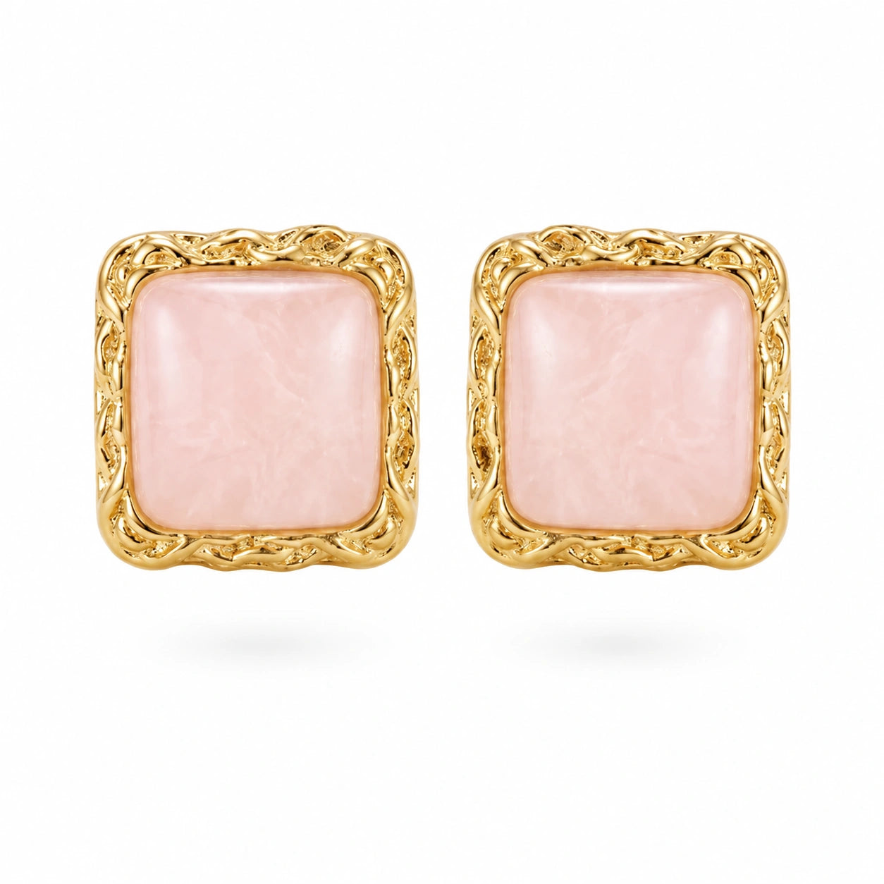 Blush Quartz Square Stud Earrings