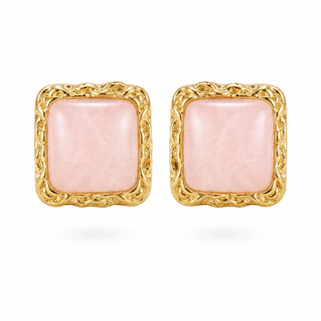 Blush Quartz Square Stud Earrings