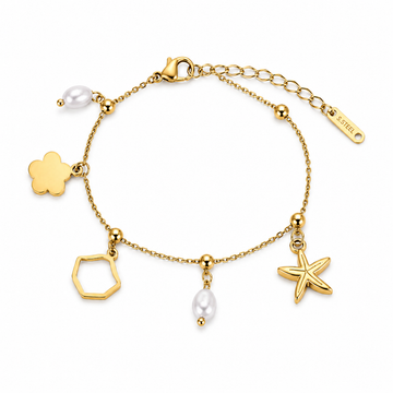 Pearl Gold Charm Bracelet