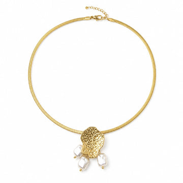 Snake Chain Necklace With Baroque Pearls