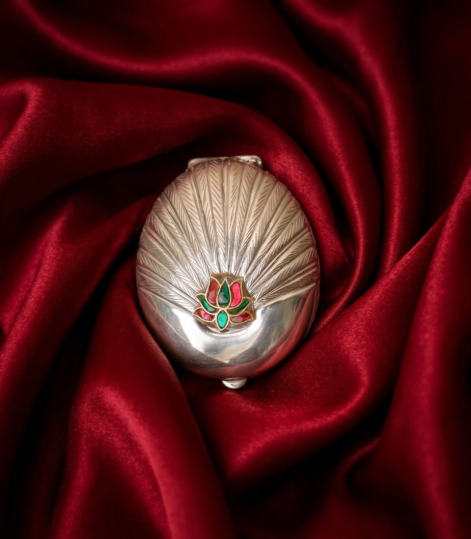 Lotus Kumkum Box with Meenakari Work | 925 Silver 56 Grams