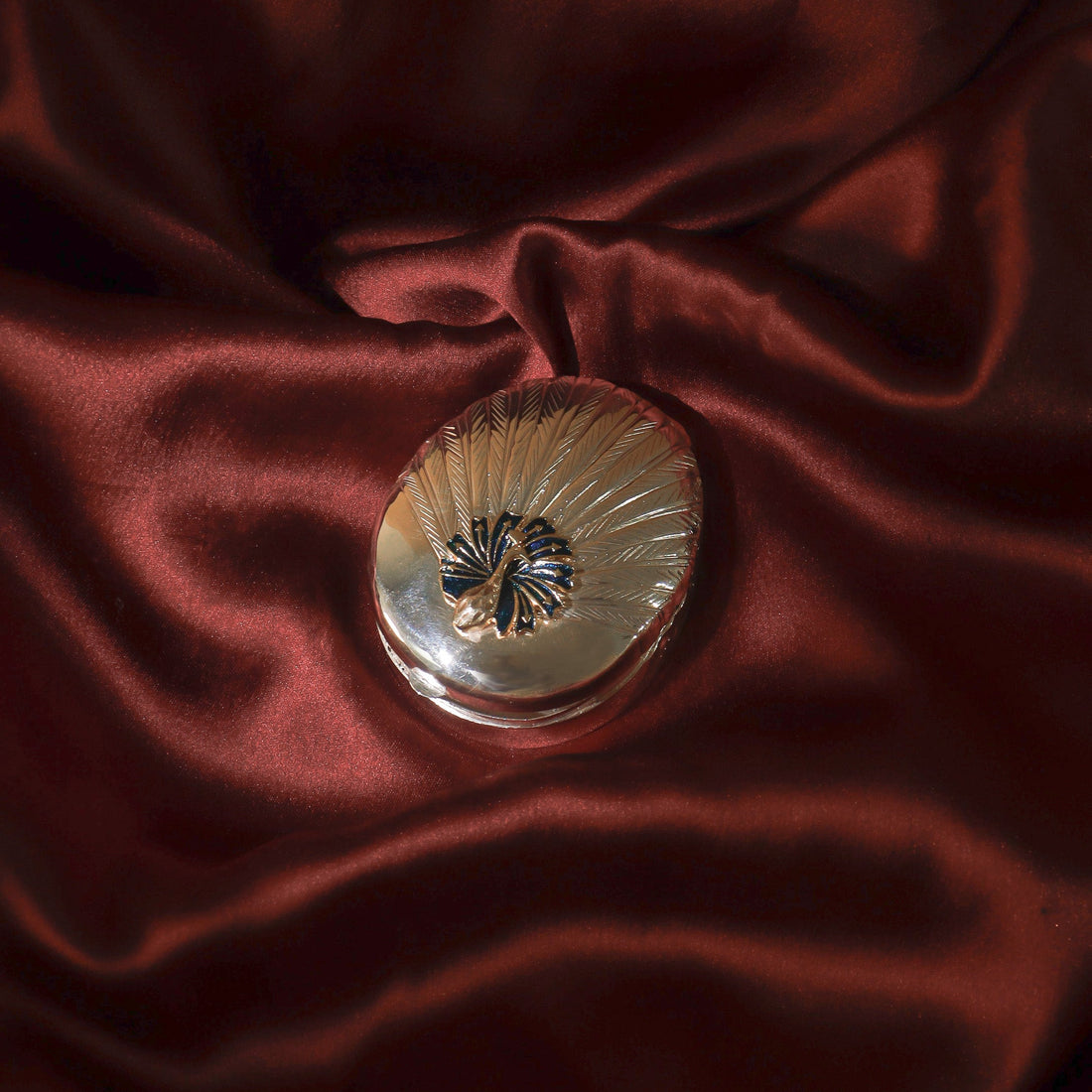 Peakcock Style Kumkum Box with Handcrafted Meenakari Work |  925 Silver 54 Grams