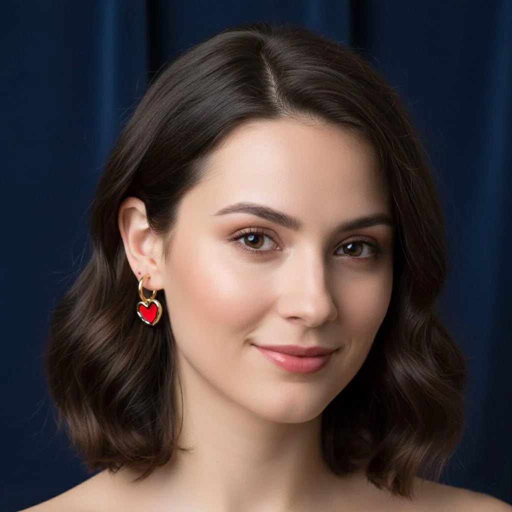 Ruby Heart Gold hoops