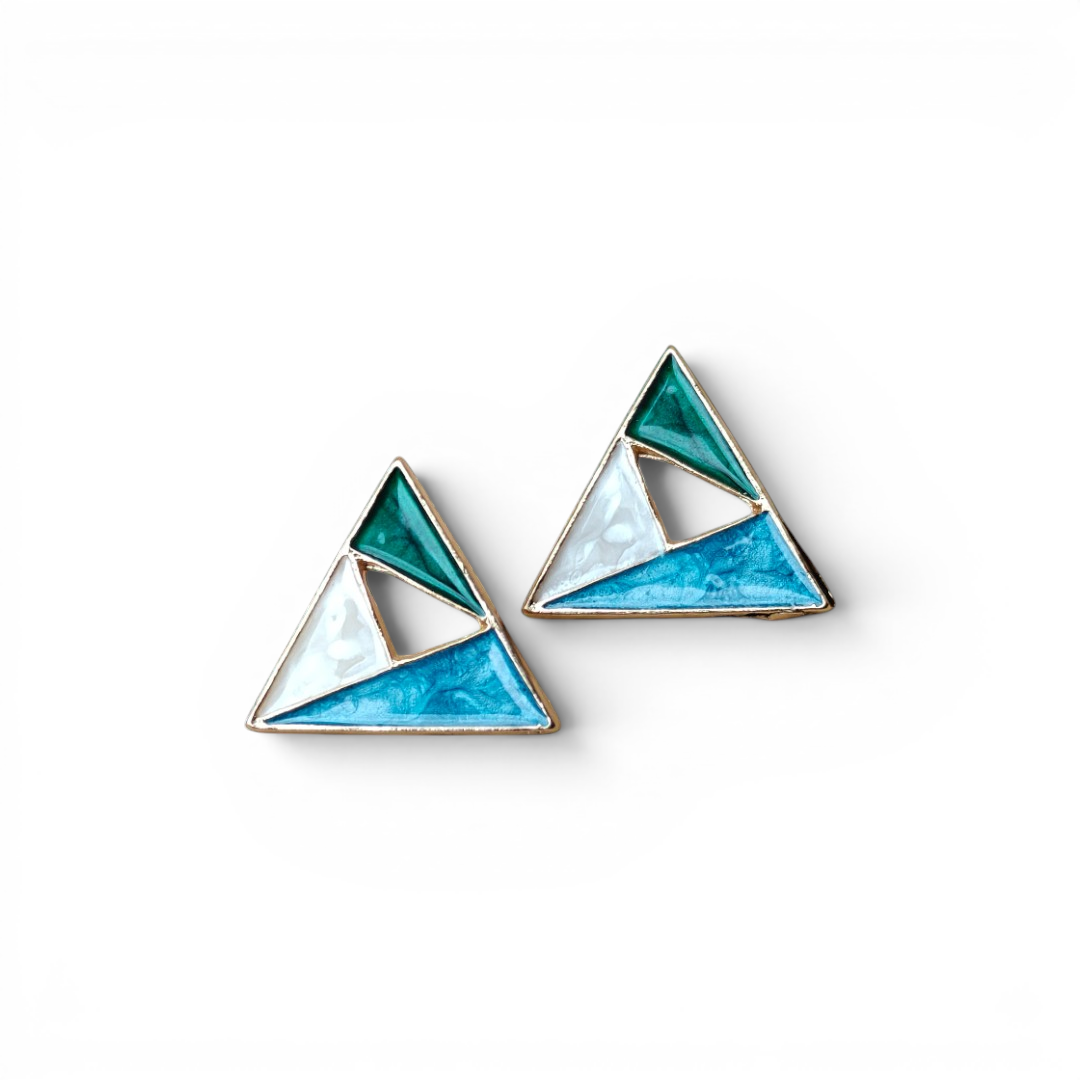 Trigon Enamel Gold Earrings