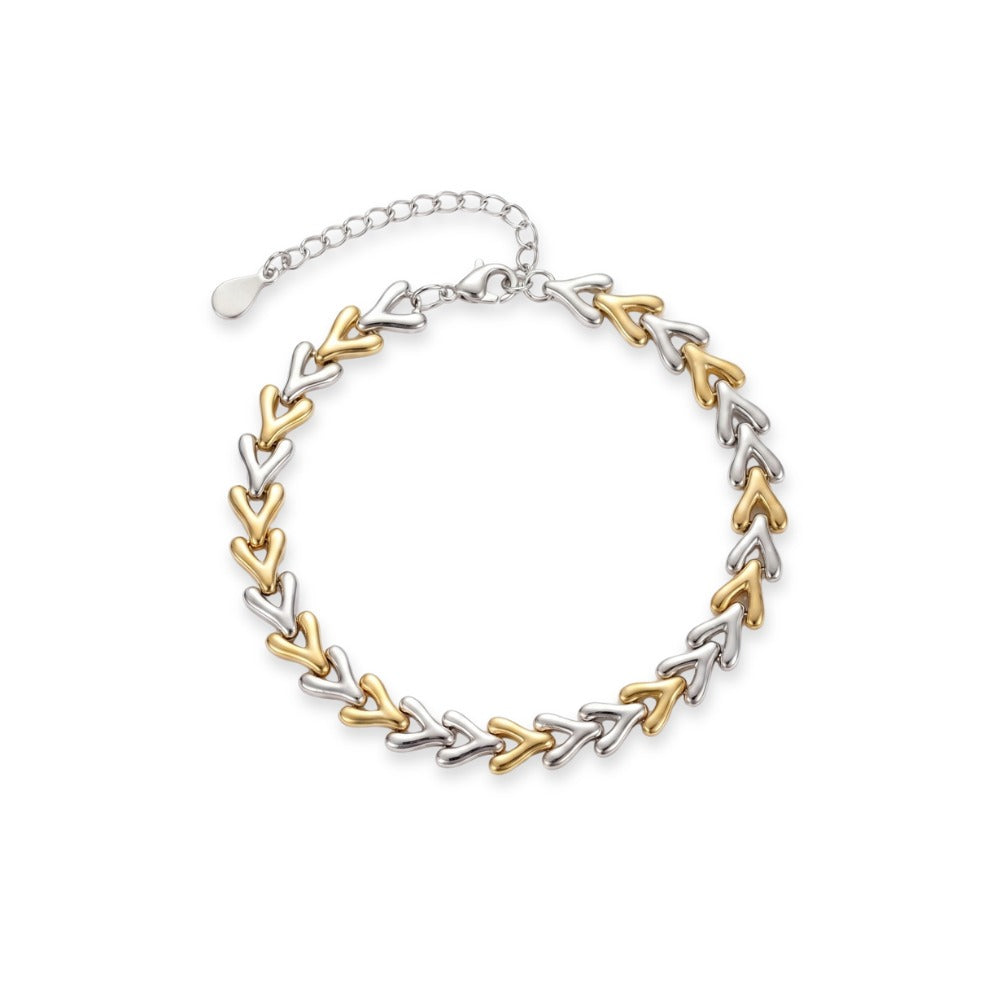 Sterling Silver & 18K Gold Heart Link Bracelet 925