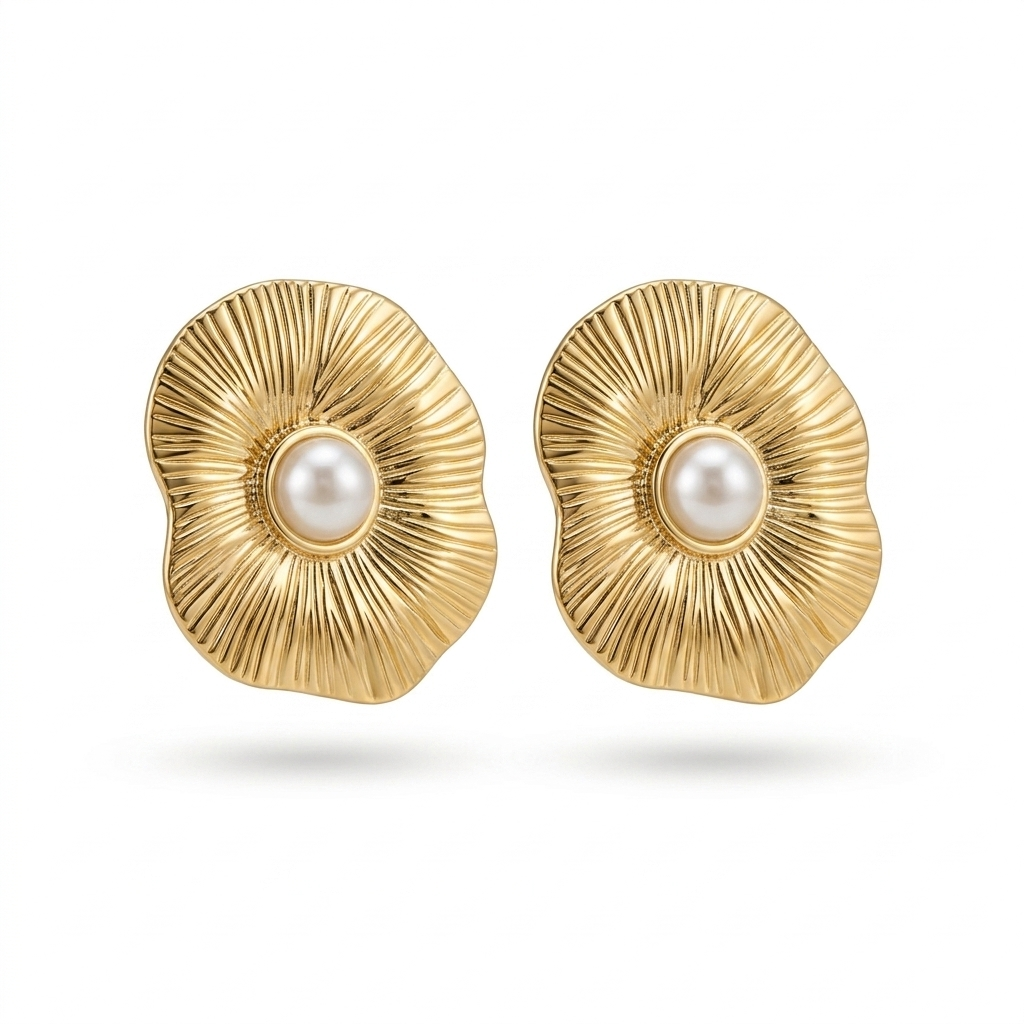 Pearl Bloom Gold Stud Earrings