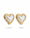 Pearl Heart Gold Stud Earrings