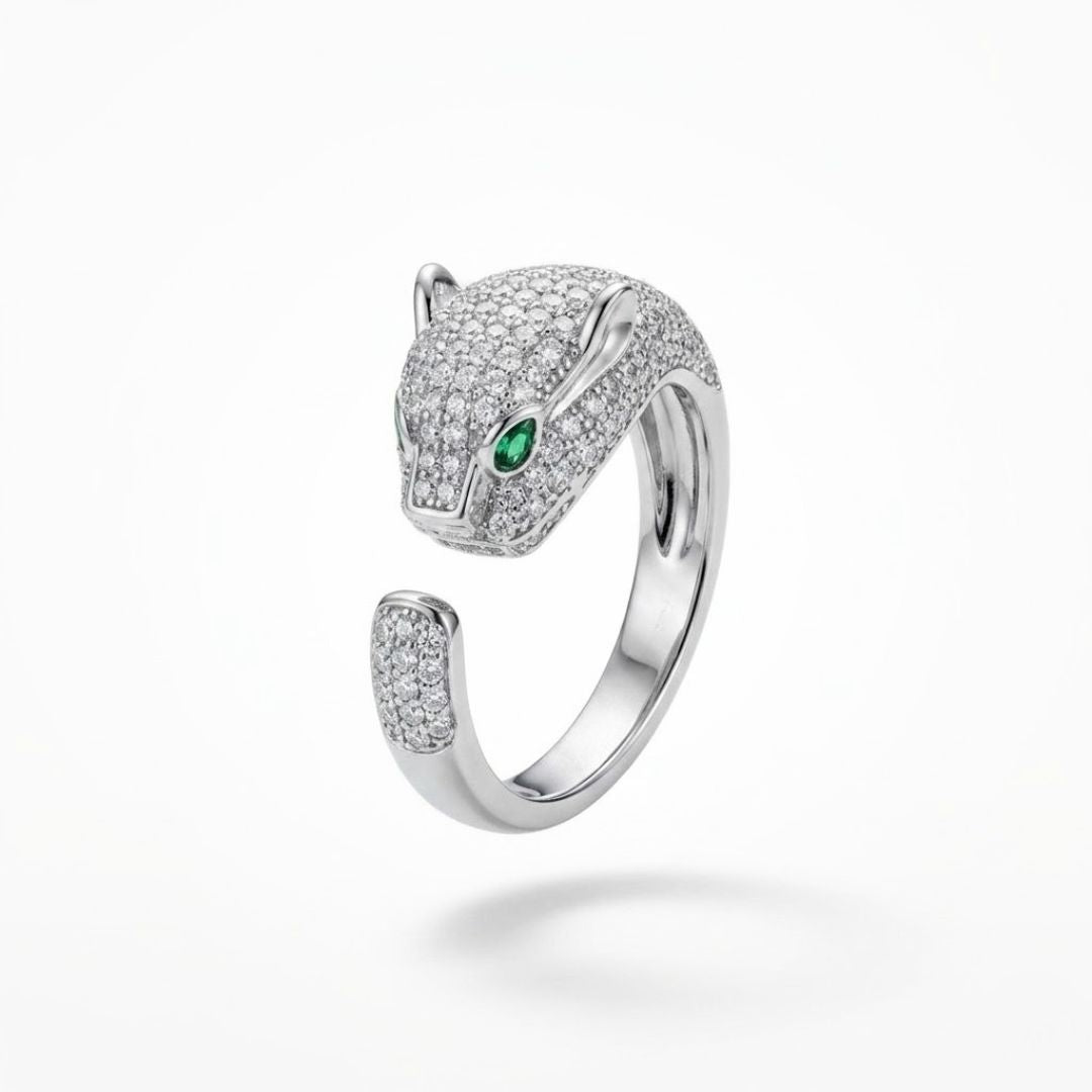 The Empress Panther  Silver Adjustable Ring