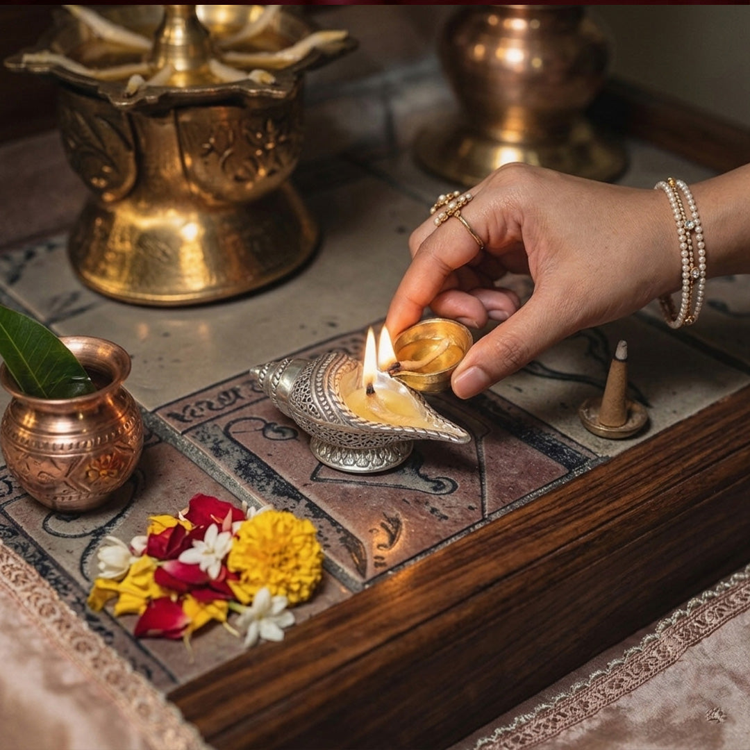 Pure Silver Diya with Unique Shankh Conch Shell Shape Design, Hallmarked Perfect for Gift and Pooja Use (925 Purity)(33 Grams Silver)(Small)