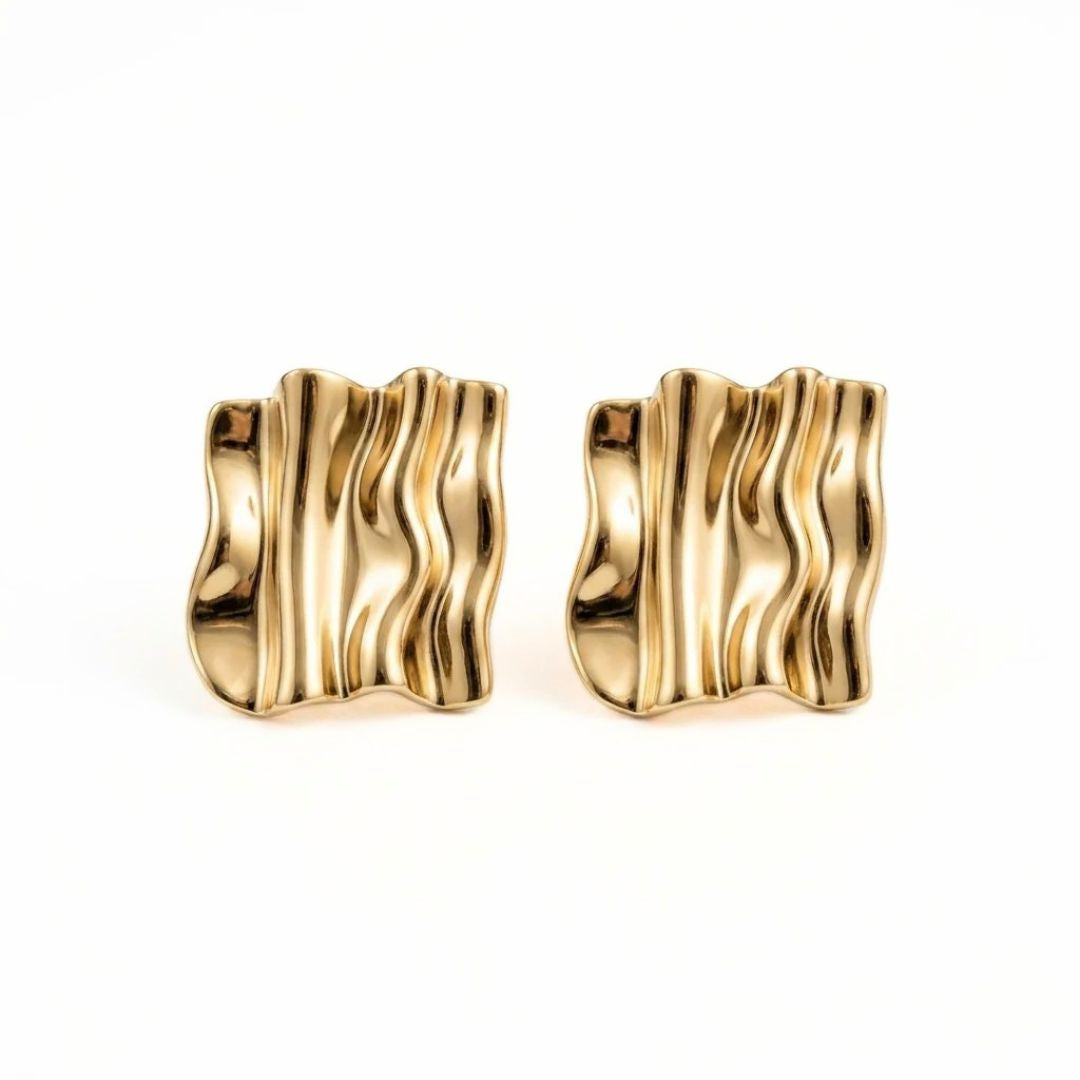 Velora Wave Gold Stud Earrings